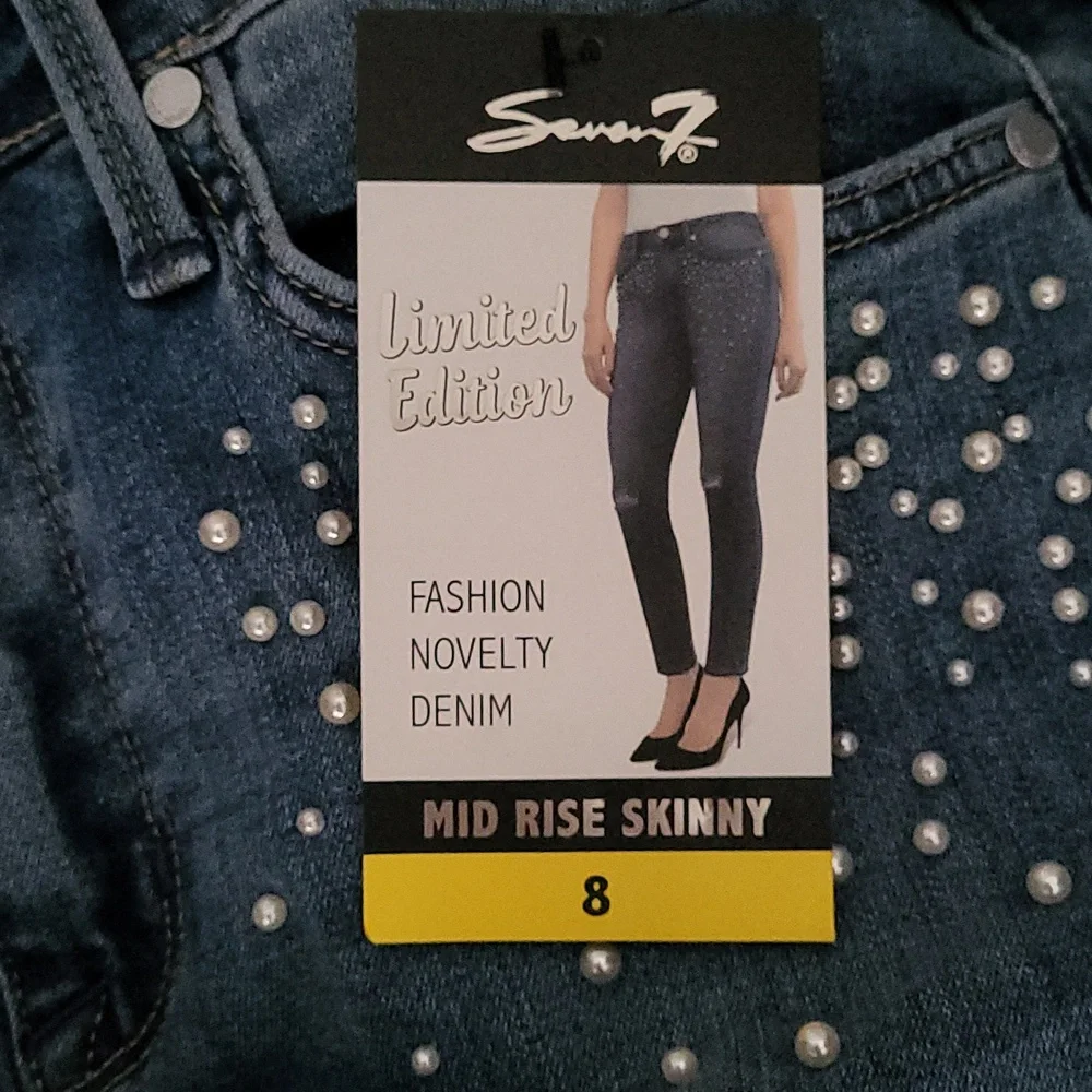 Seven7 Women's Skinny Jeans - Blue with White Accents - Picture 2 of 6